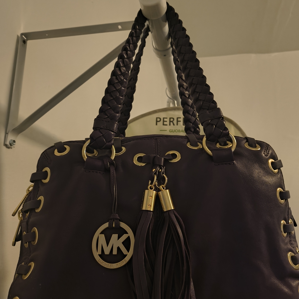 Michael Kors Dark Purple Shoulder Bag with Gold Accents